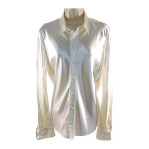Joseph 100% Silk Satin Button-Down Blouse | Size 42 (US 10) Ivory